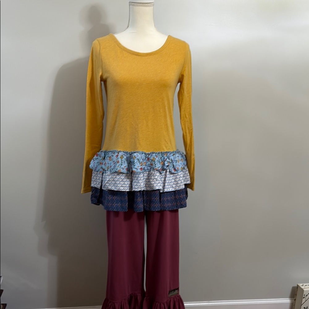 Matilda Jane Yellow Long Sleeve Top with Layered Ruffle Hem
